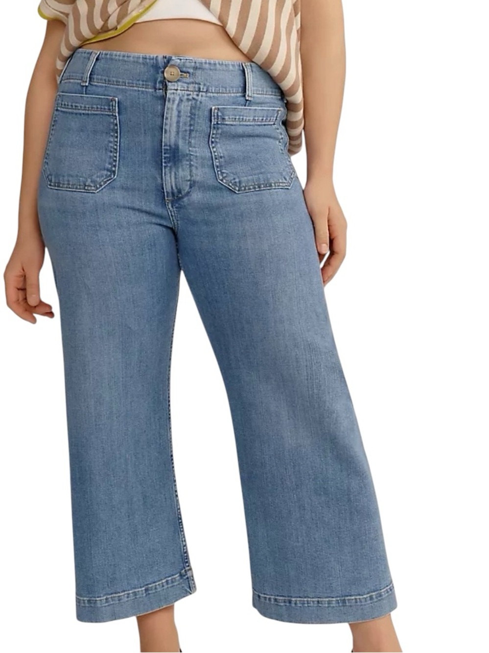 Maeve Colette Wide Leg Jeans 33 Light Wash High Rise Cropped Denim Anthropologie